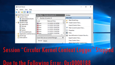Session "Circular Kernel Context Logger" Stopped Due To The Following Error: 0xc0000188